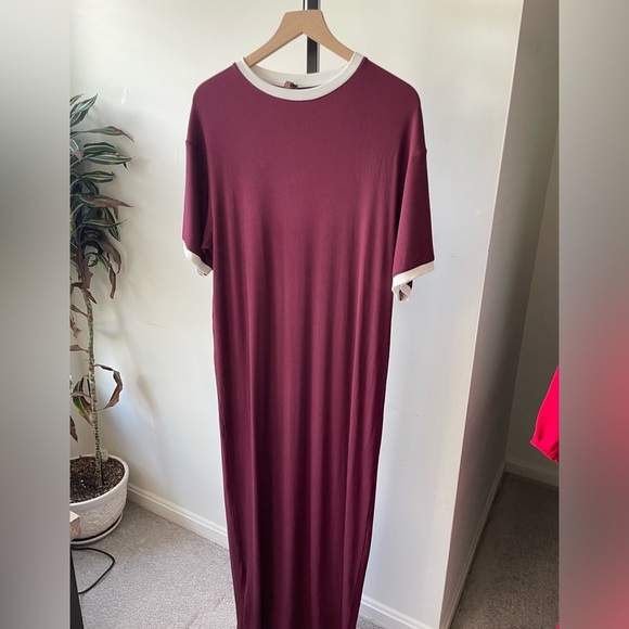 NWT Skims|| RINGER T-SHIRT LONG DRESS Soft Lounge Size Small, in Maroon - Picture 4 of 9
